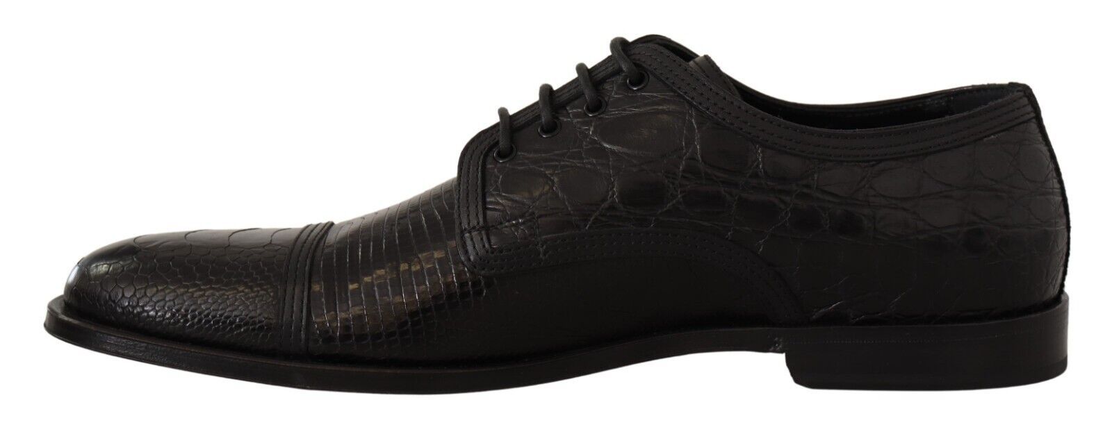 Schwarze, formelle Derby-Schuhe aus exotischem Leder zum Schnüren