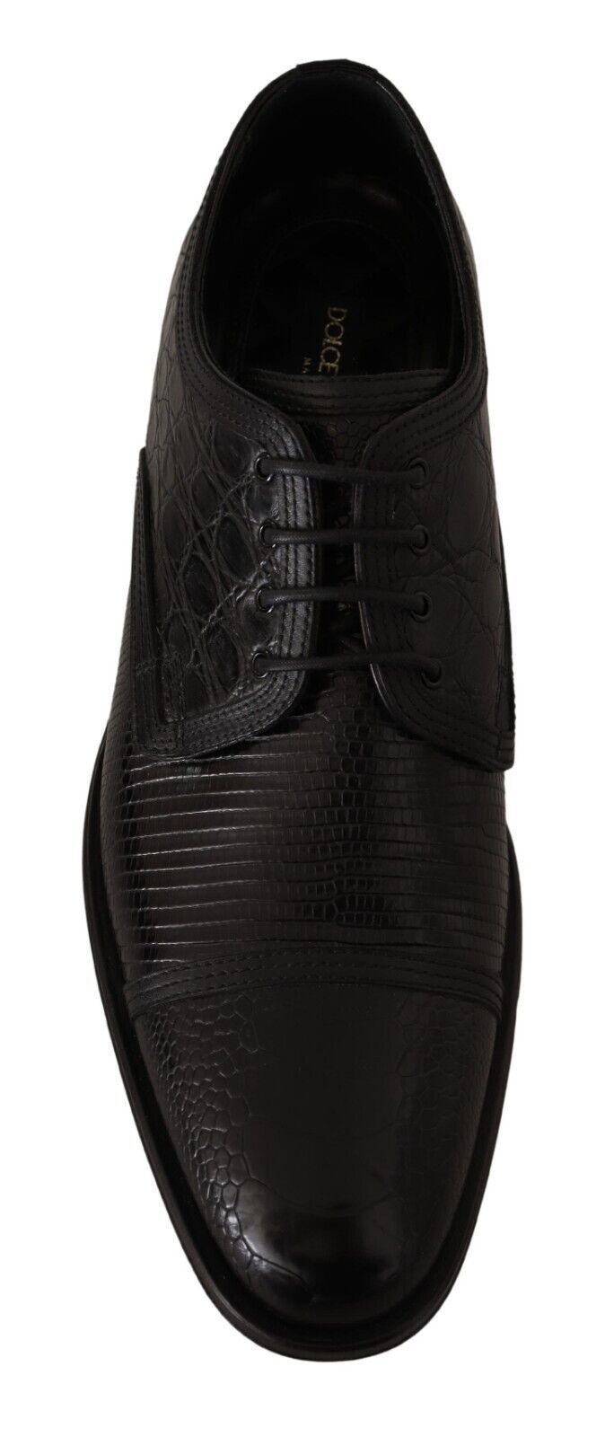Schwarze, formelle Derby-Schuhe aus exotischem Leder zum Schnüren