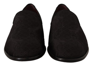 Schwarze Hausschuhe aus Brokat mit Blumenmuster