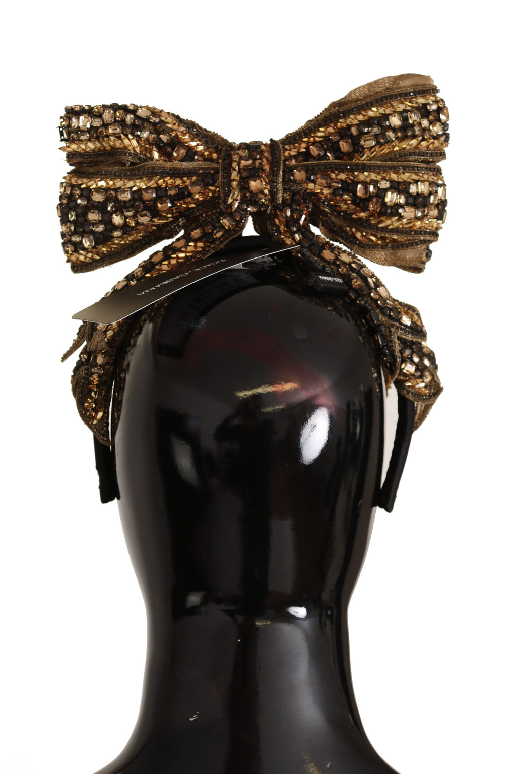 Goldfarbenes Stirnband mit Kristallperlen und Pailletten aus Seide und Schleife, Diadem