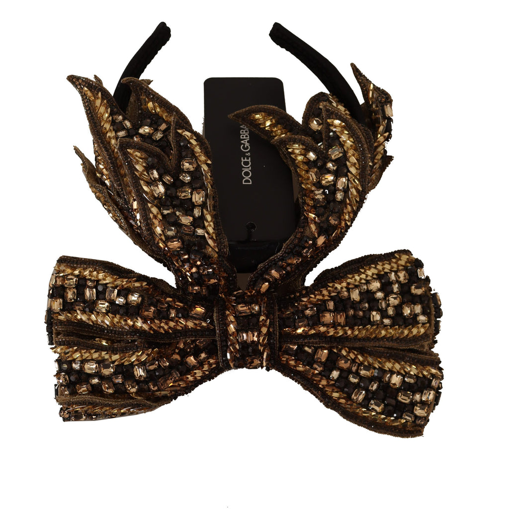 Goldfarbenes Stirnband mit Kristallperlen und Pailletten aus Seide und Schleife, Diadem
