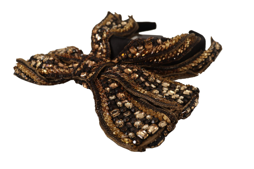 Goldfarbenes Stirnband mit Kristallperlen und Pailletten aus Seide und Schleife, Diadem