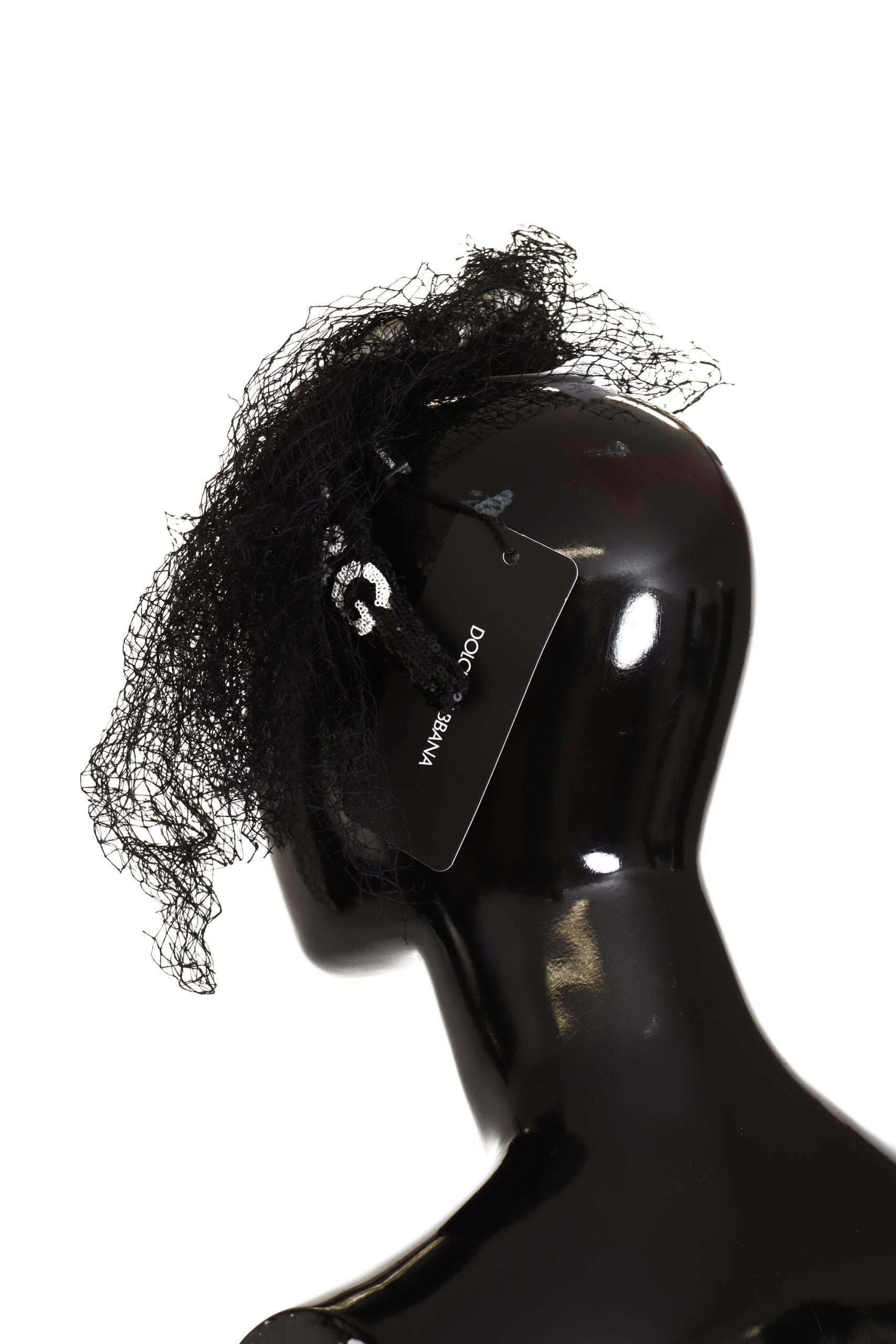 Black Logo Sequined Fascinator Diadem Headband
