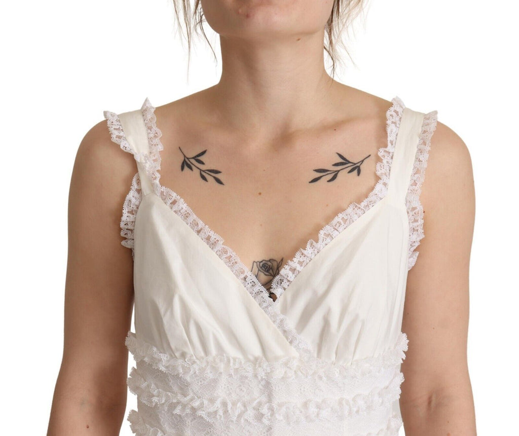 Weißes, gestuftes, langes Maxi-A-Linien-Kleid aus Baumwolle