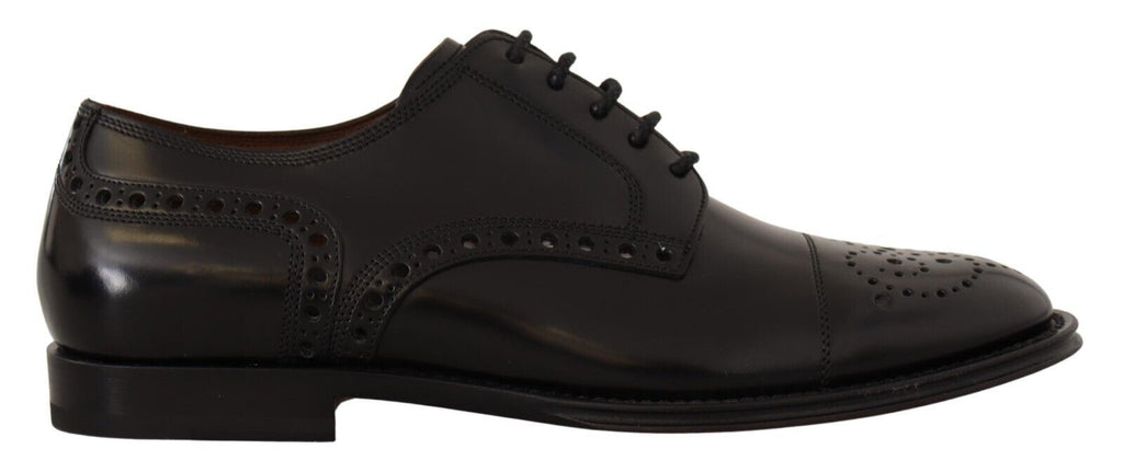 Formelle Derby-Schuhe aus schwarzem Leder mit Flügelkappe für Herren