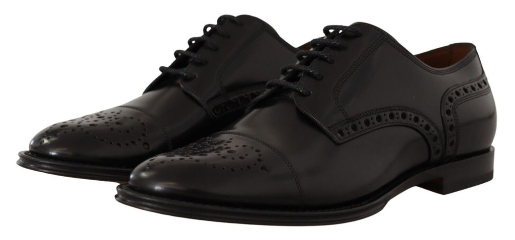 Formelle Derby-Schuhe aus schwarzem Leder mit Flügelkappe für Herren