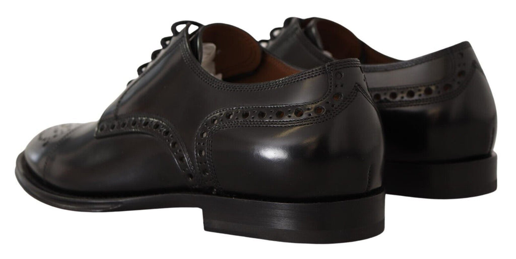 Formelle Derby-Schuhe aus schwarzem Leder mit Flügelkappe für Herren