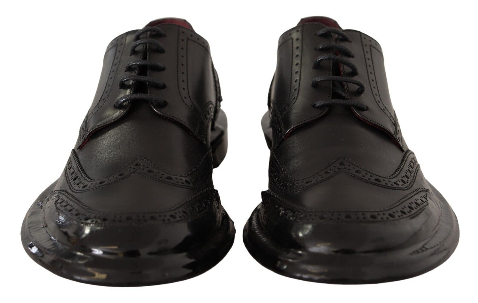 Schwarze Oxford-Derby-Schuhe aus Leder mit Flügelkappe