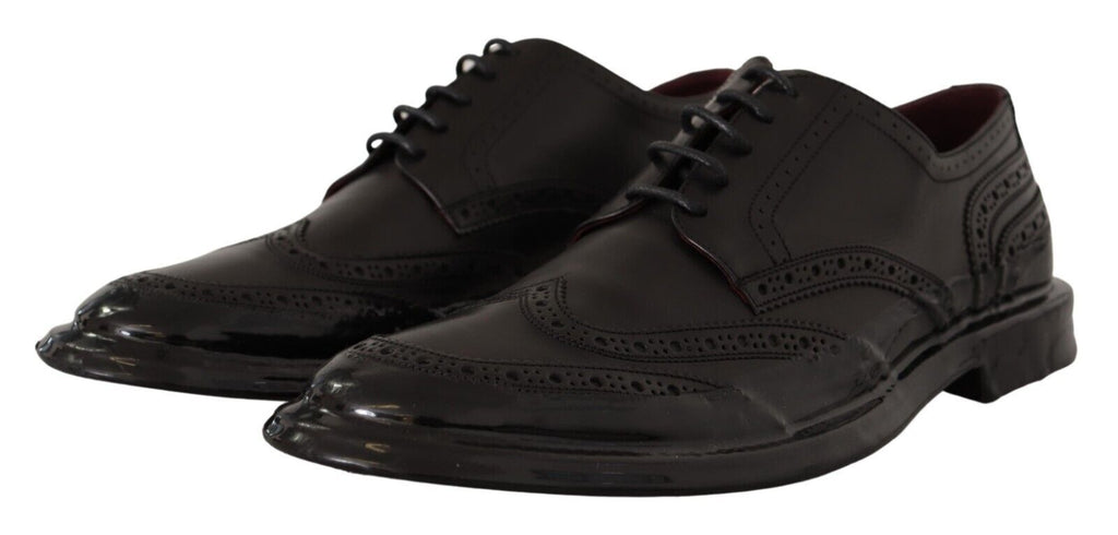 Schwarze Oxford-Derby-Schuhe aus Leder mit Flügelkappe