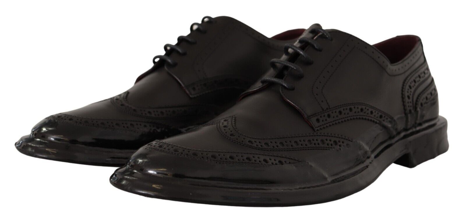 Schwarze Oxford-Derby-Schuhe aus Leder mit Flügelkappe