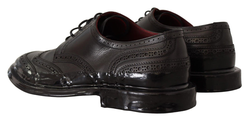 Schwarze Oxford-Derby-Schuhe aus Leder mit Flügelkappe