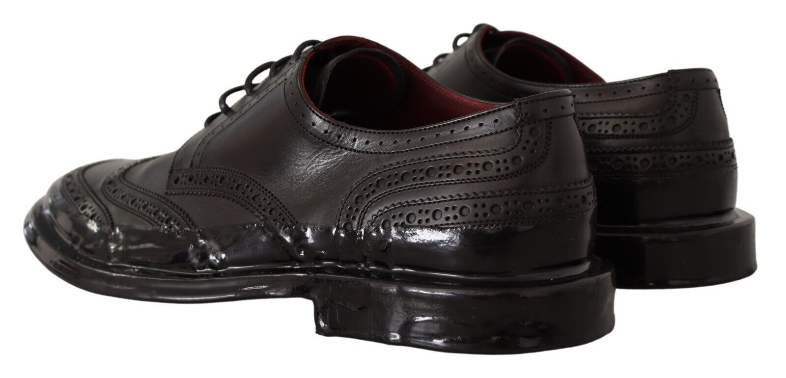 Schwarze Oxford-Derby-Schuhe aus Leder mit Flügelkappe