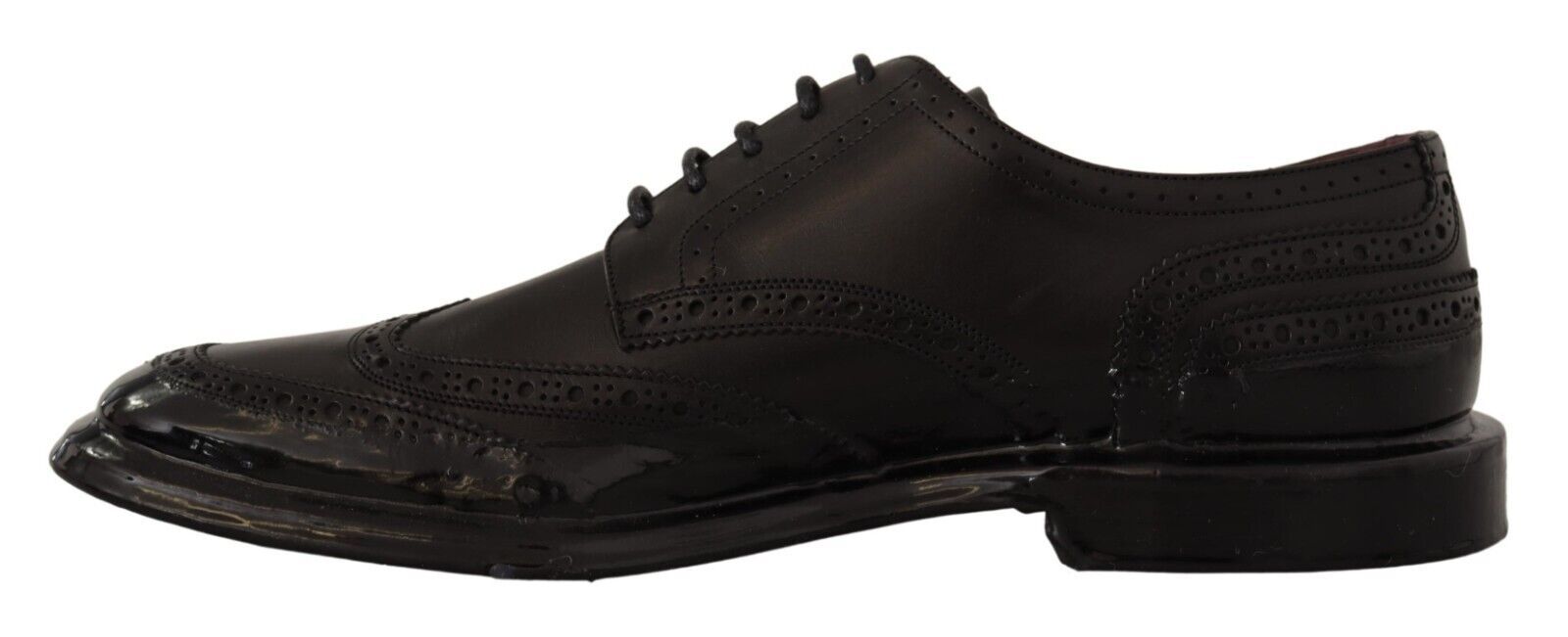 Schwarze Oxford-Derby-Schuhe aus Leder mit Flügelkappe