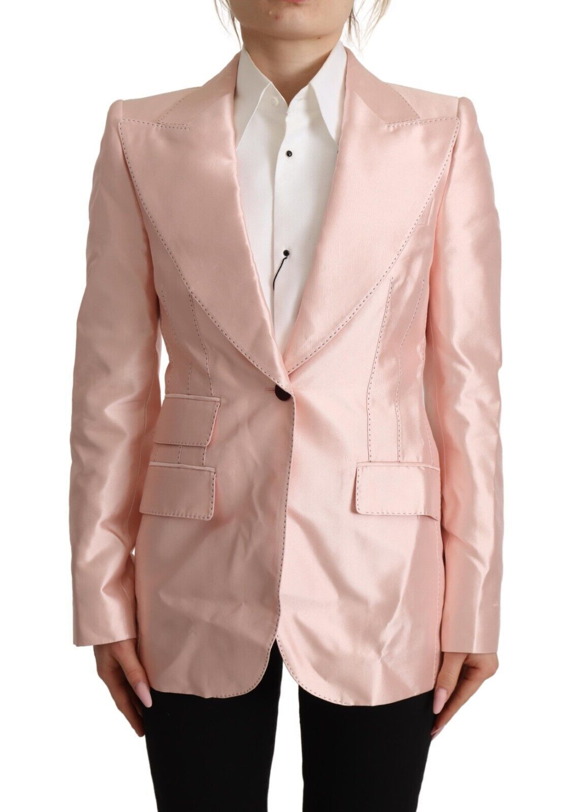 Rosa Satin Langarm Blazer Mantel Jacke