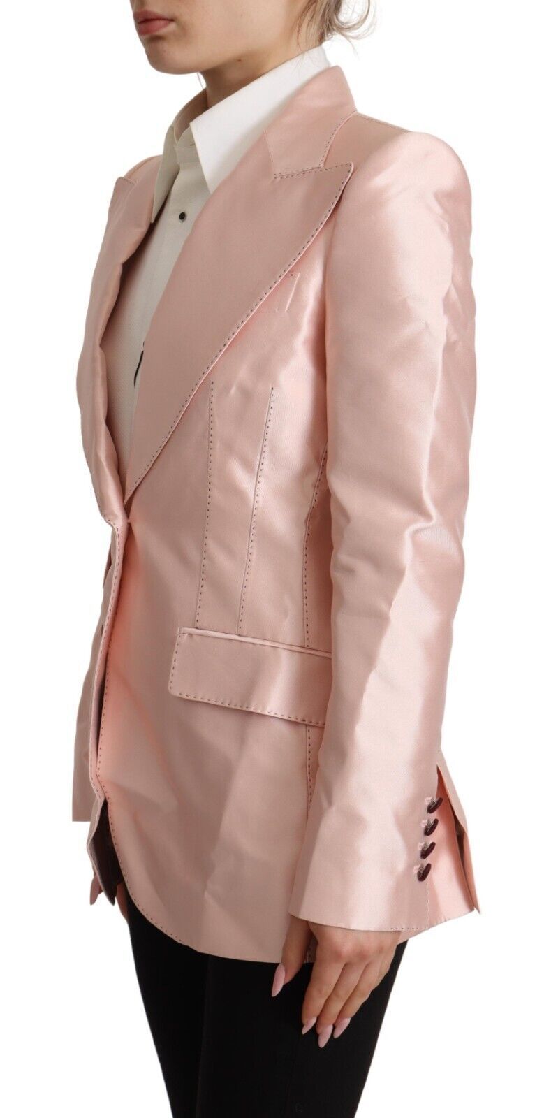 Rosa Satin Langarm Blazer Mantel Jacke