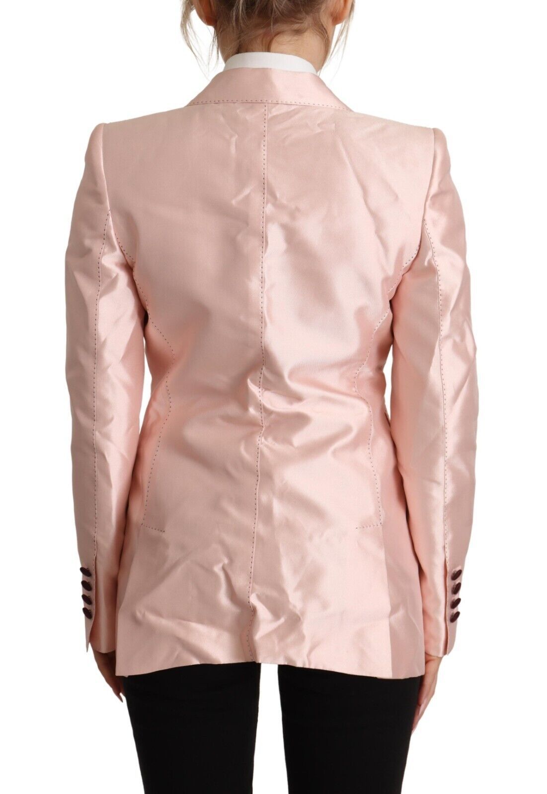 Rosa Satin Langarm Blazer Mantel Jacke
