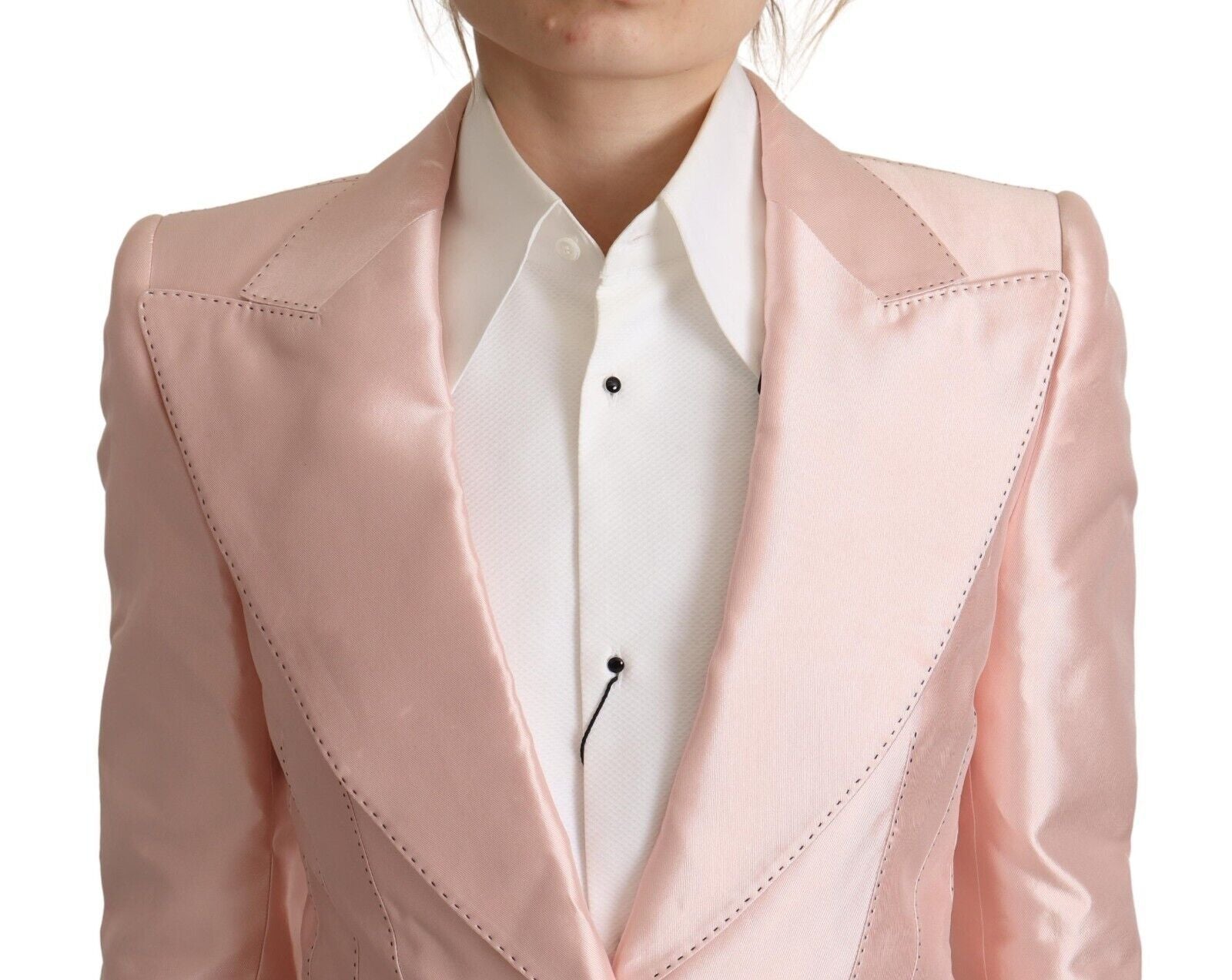 Rosa Satin Langarm Blazer Mantel Jacke