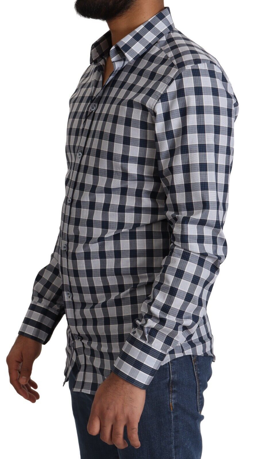 Blau-weiß kariertes Slim Fit GOLD-Hemd aus Baumwolle