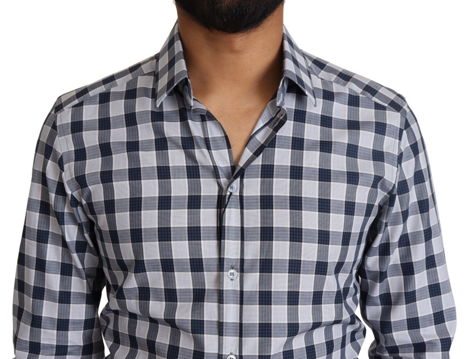 Blau-weiß kariertes Slim Fit GOLD-Hemd aus Baumwolle