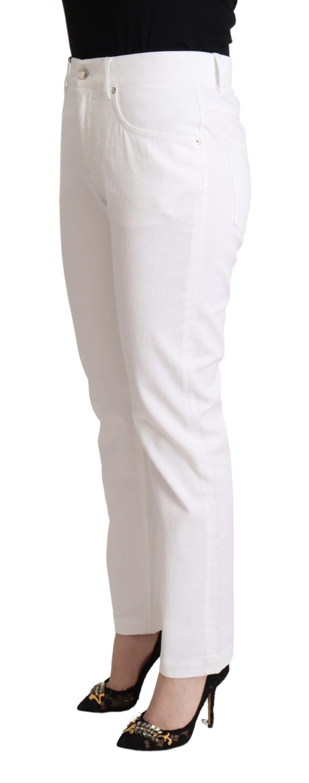 Weiße Tapered-Jeans aus Baumwolldenim mit mittlerer Taille