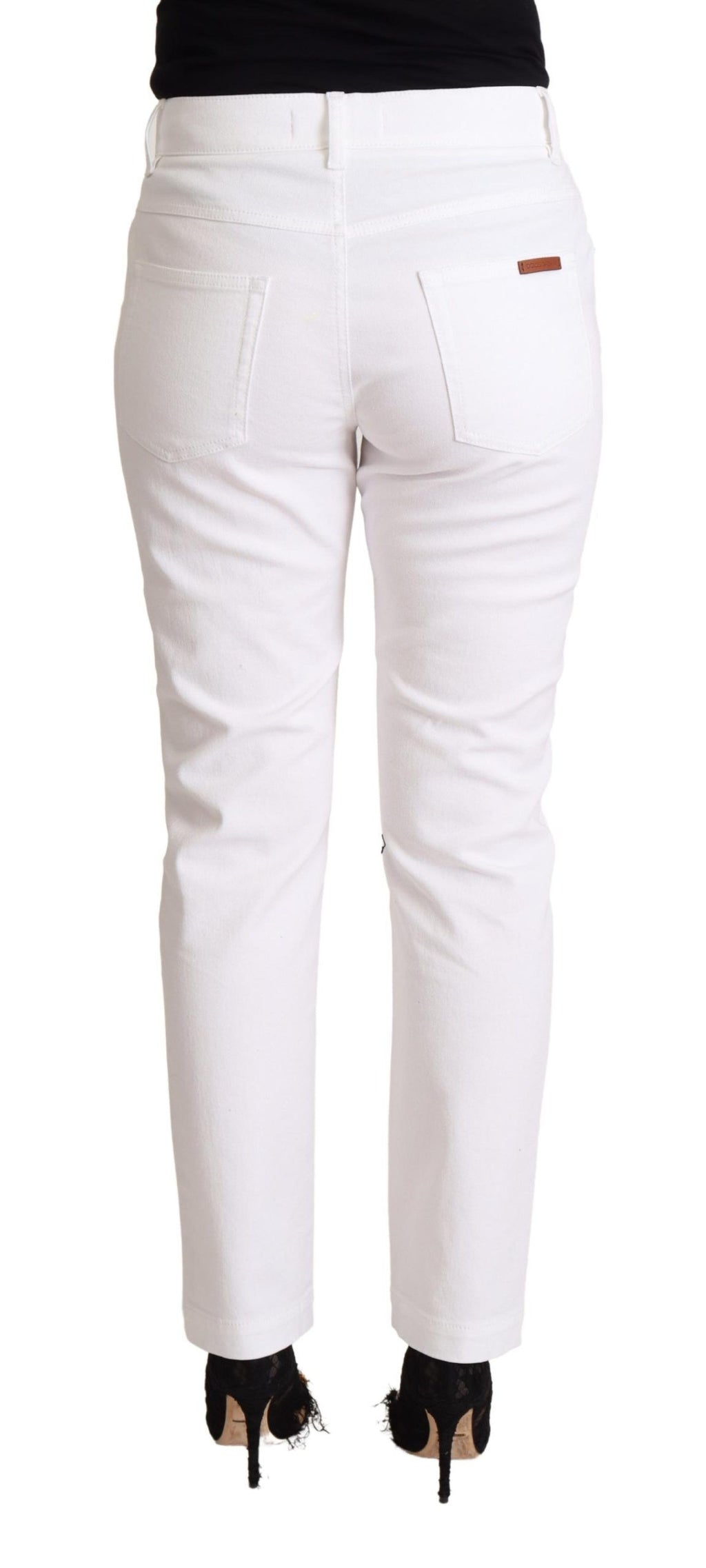 Weiße Tapered-Jeans aus Baumwolldenim mit mittlerer Taille