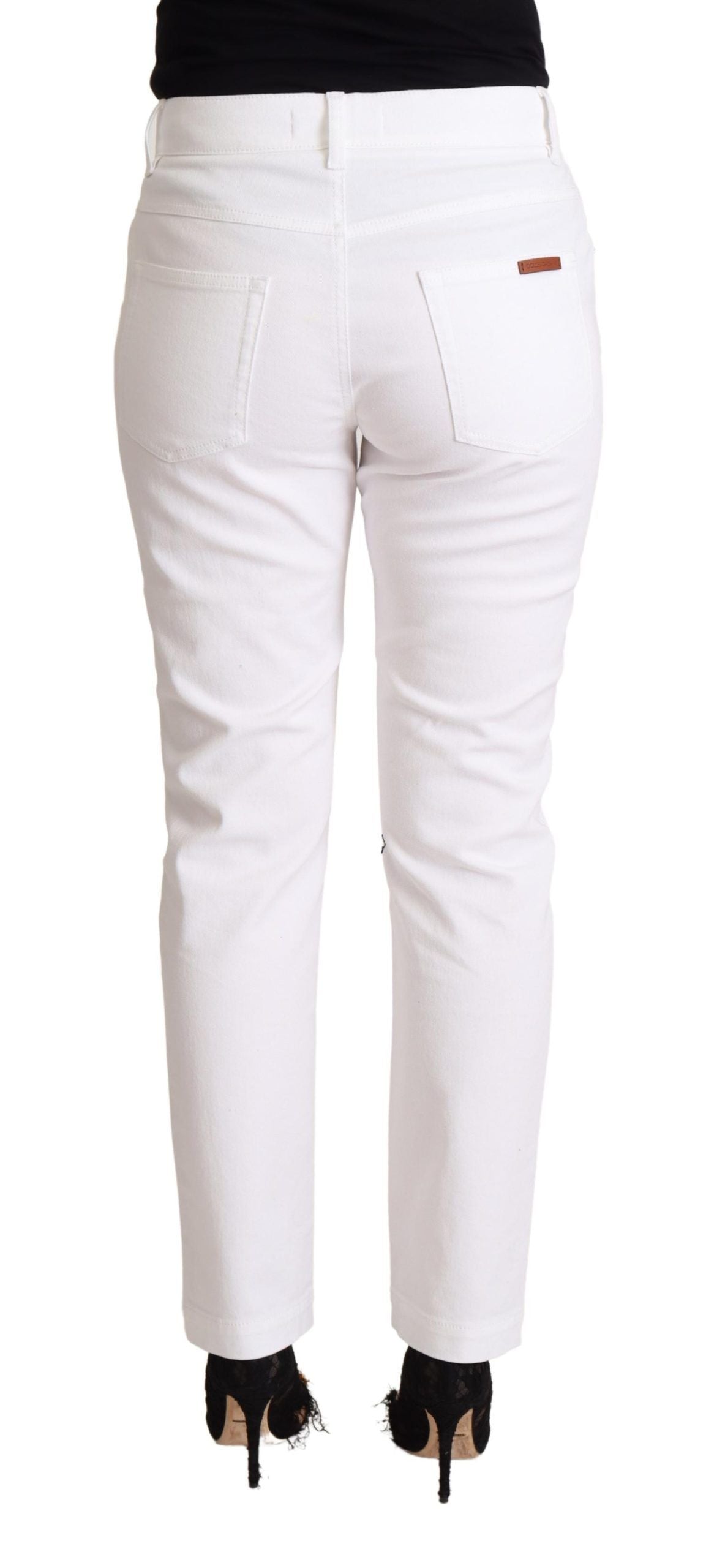 Weiße Tapered-Jeans aus Baumwolldenim mit mittlerer Taille