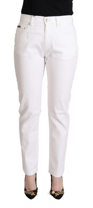 Weiße Tapered-Jeans aus Baumwolldenim mit mittlerer Taille