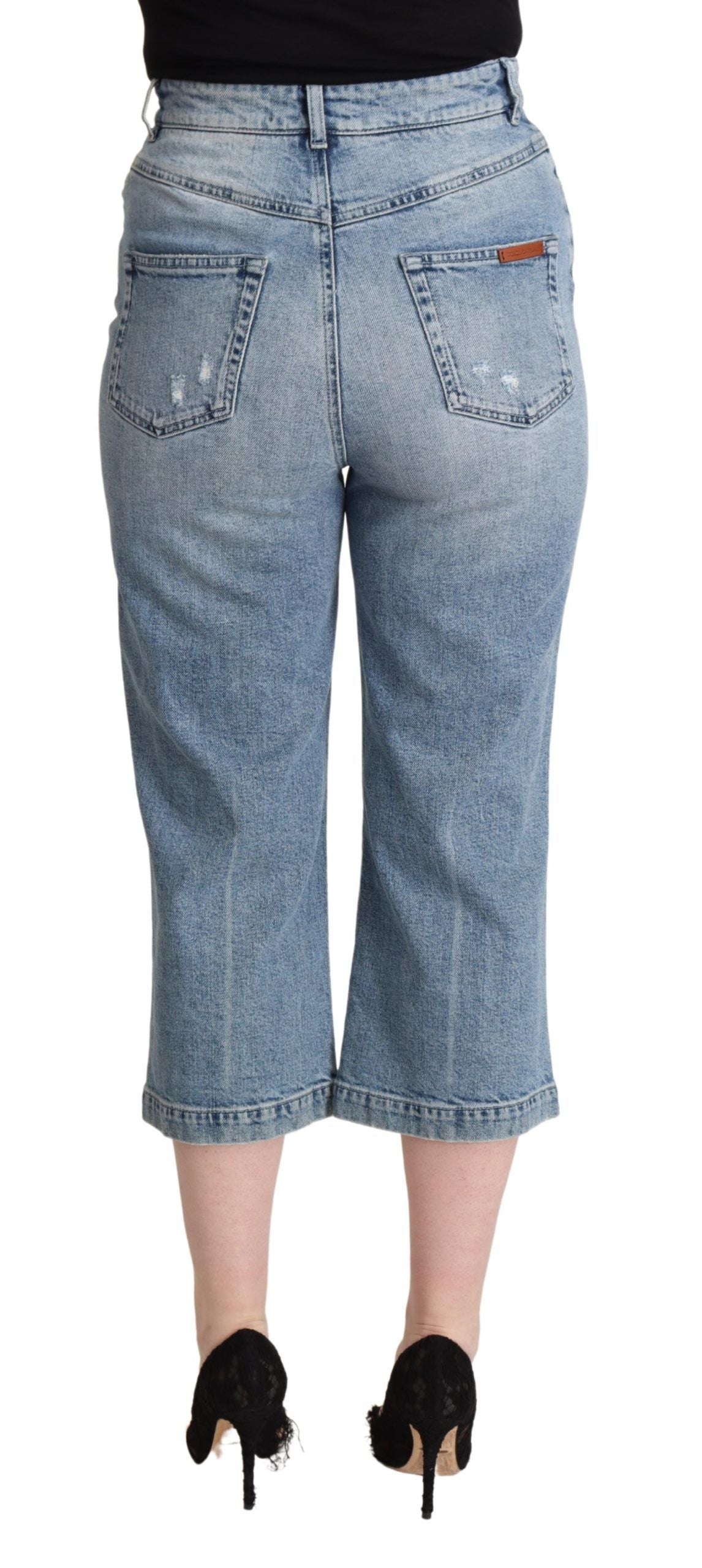 Blaue Capri-Crop-Jeans aus zerfetztem Baumwolldenim
