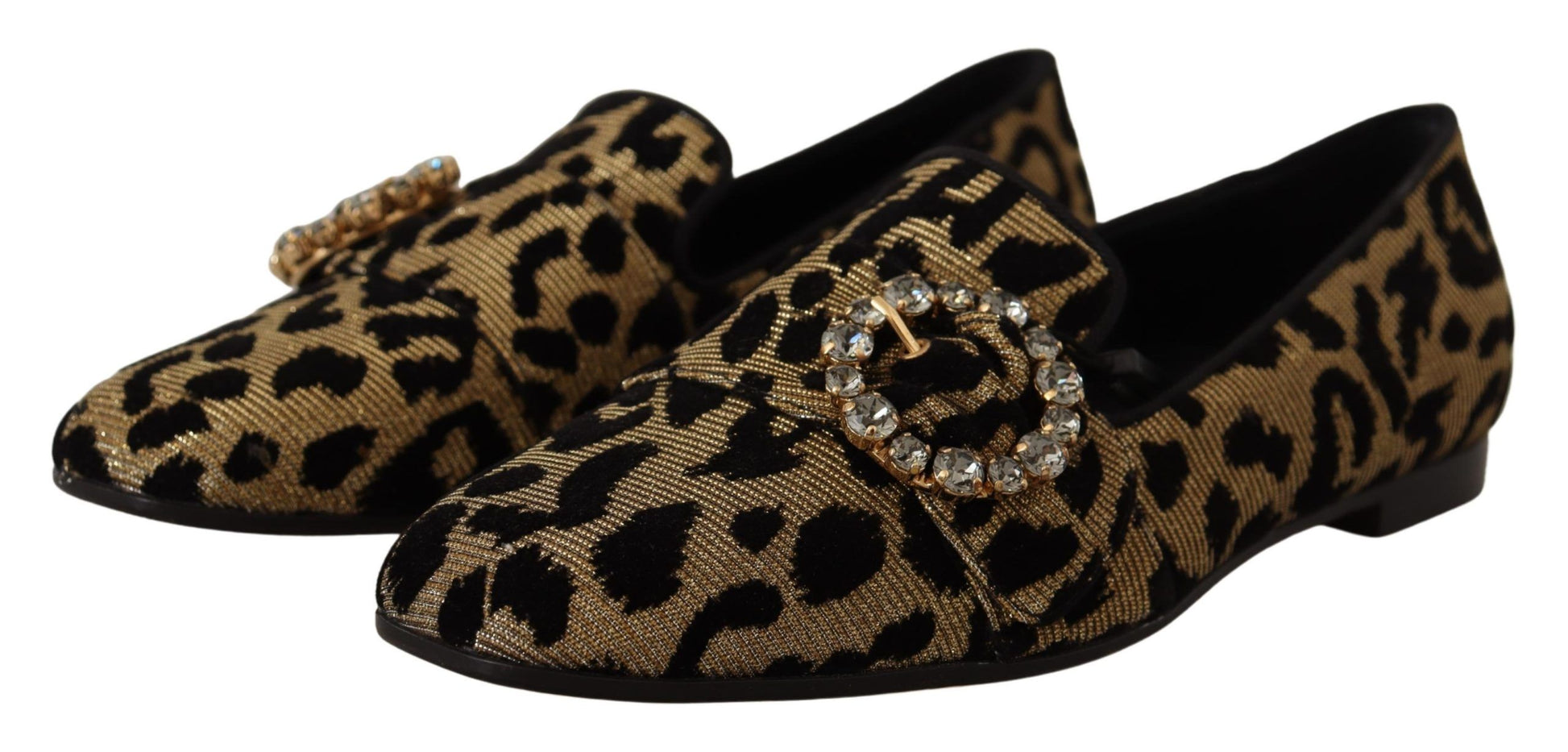 Gold Leopard Print Kristalle Loafer Schuhe