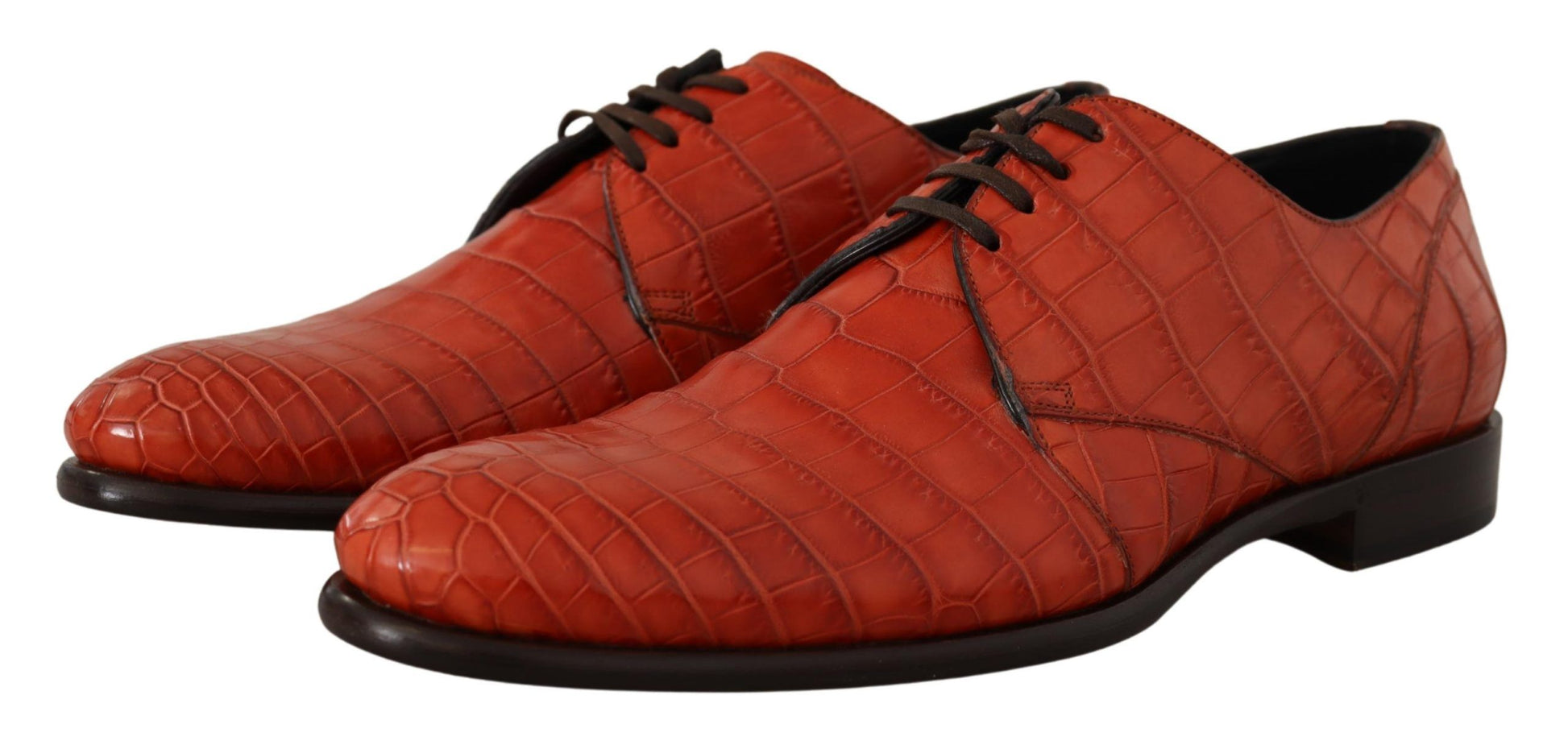 Orangefarbene Derby-Schuhe aus exotischem Leder