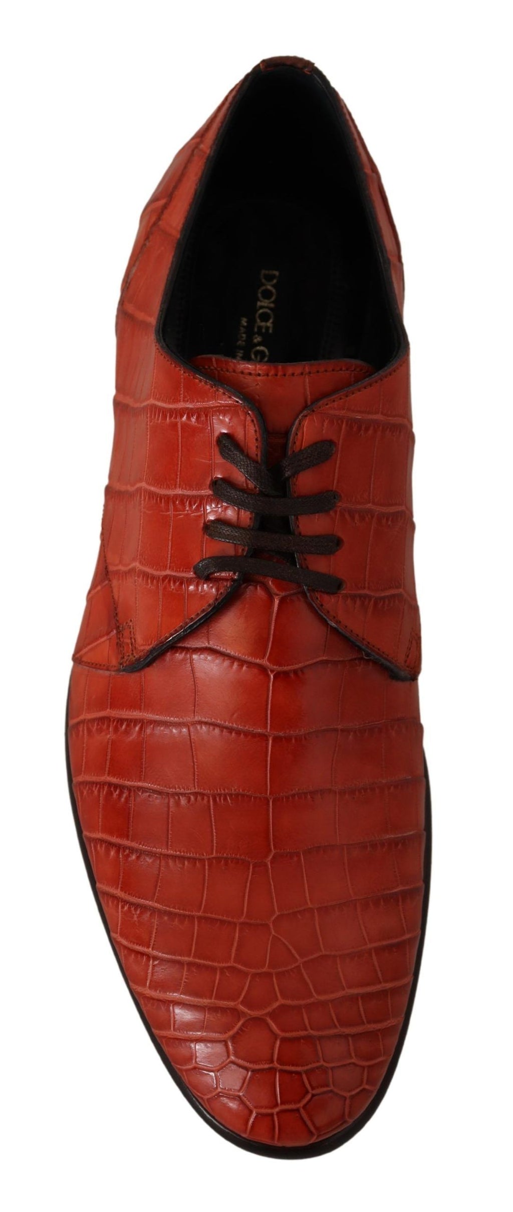 Orangefarbene Derby-Schuhe aus exotischem Leder