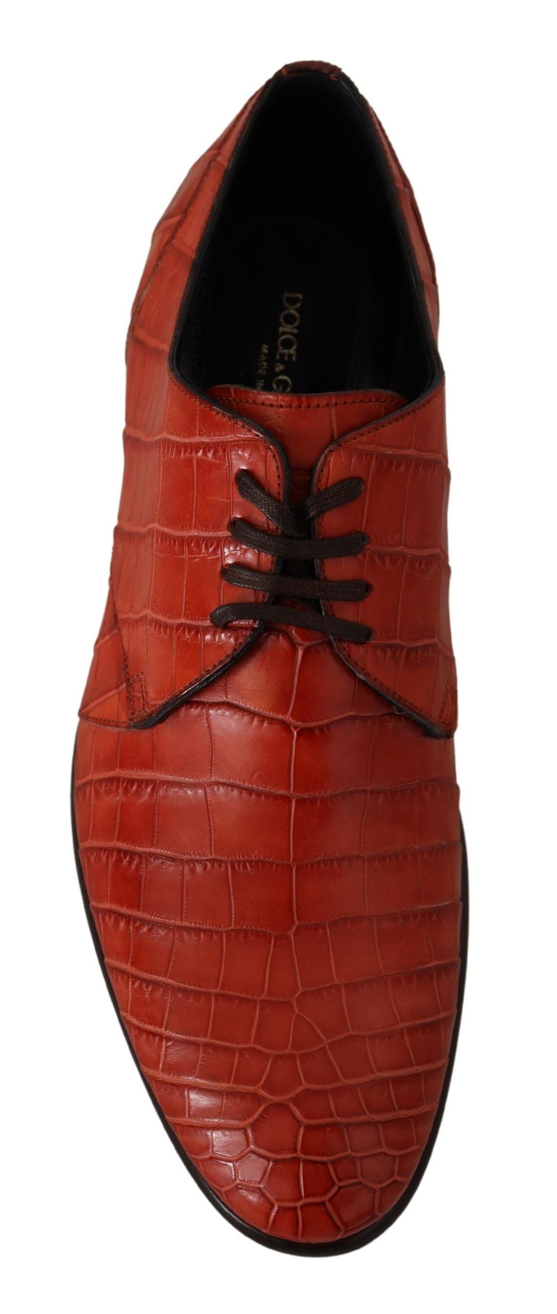 Orangefarbene Derby-Schuhe aus exotischem Leder