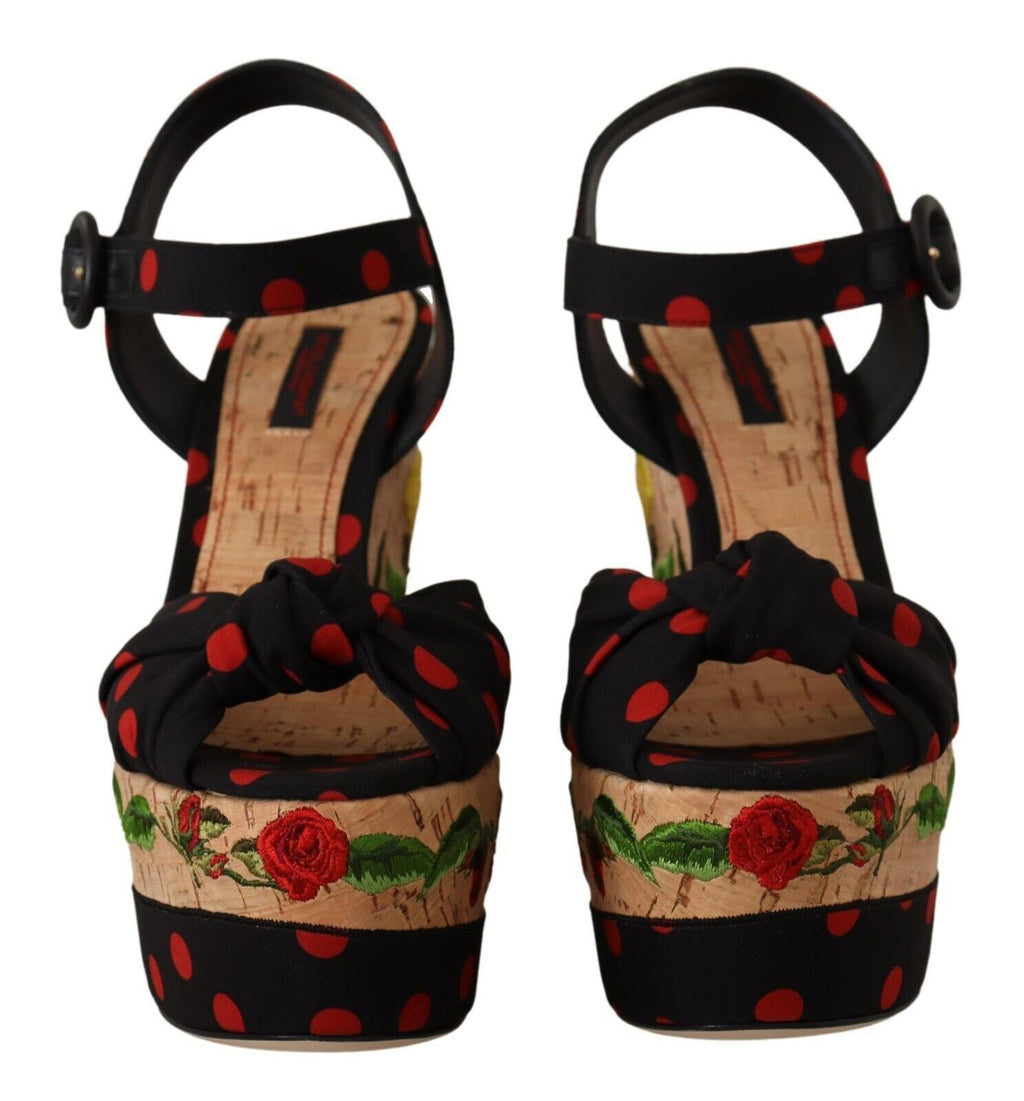 Mehrfarbige Plateau-Wedges-Sandalen mit Charmeuse-Schuhen