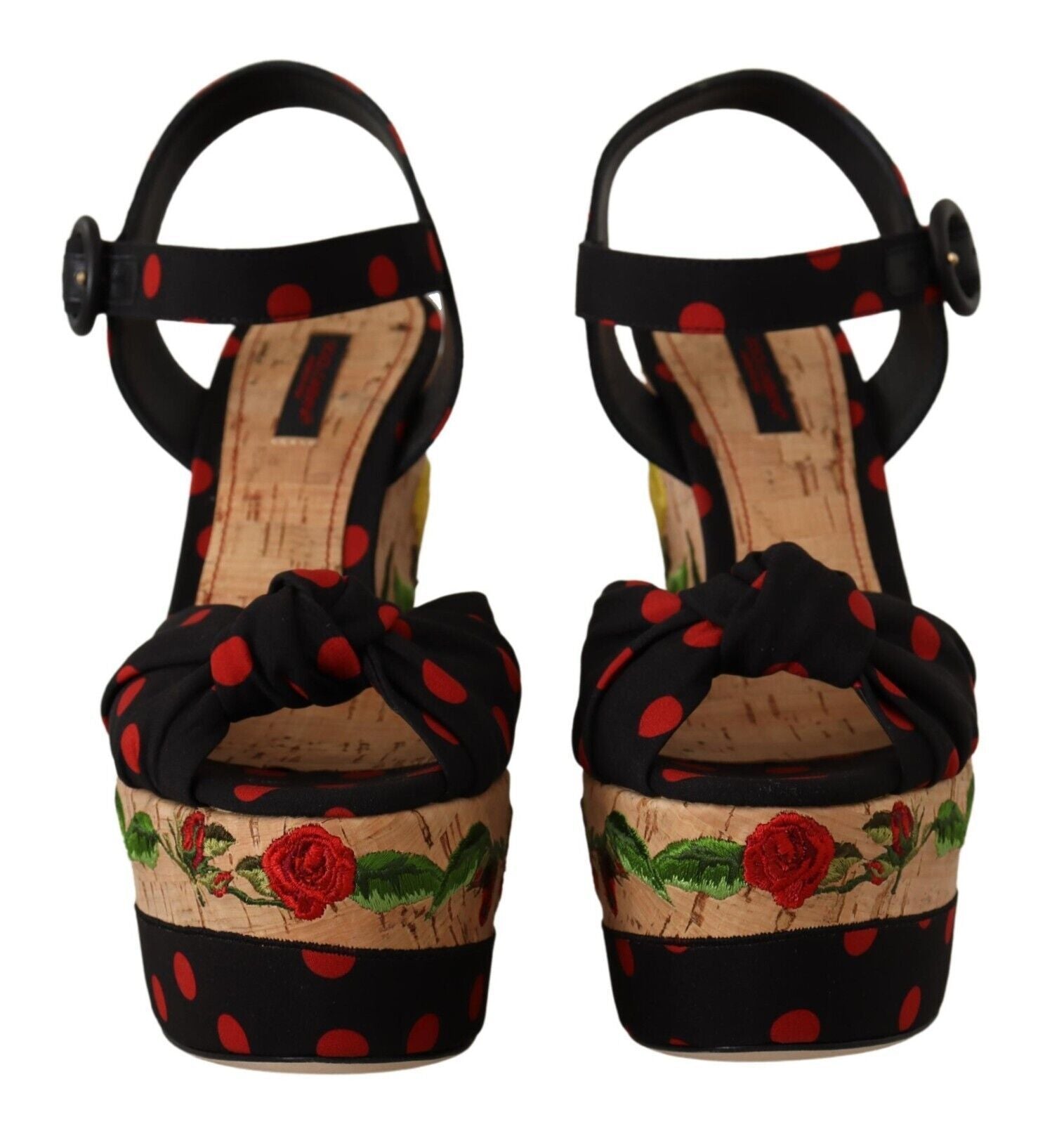 Mehrfarbige Plateau-Wedges-Sandalen mit Charmeuse-Schuhen