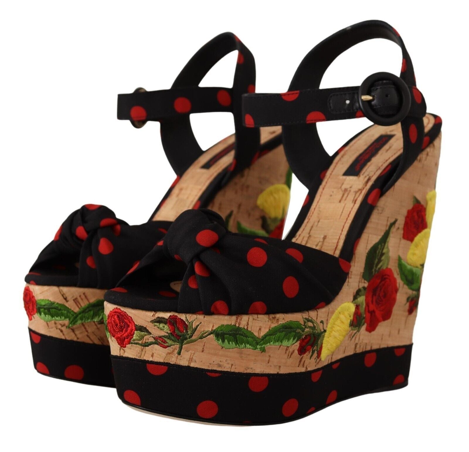 Mehrfarbige Plateau-Wedges-Sandalen mit Charmeuse-Schuhen