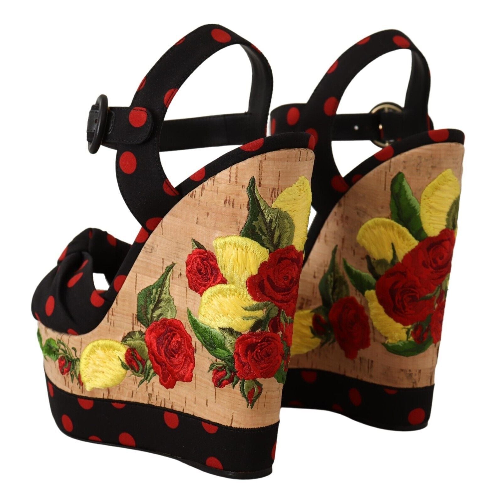 Mehrfarbige Plateau-Wedges-Sandalen mit Charmeuse-Schuhen