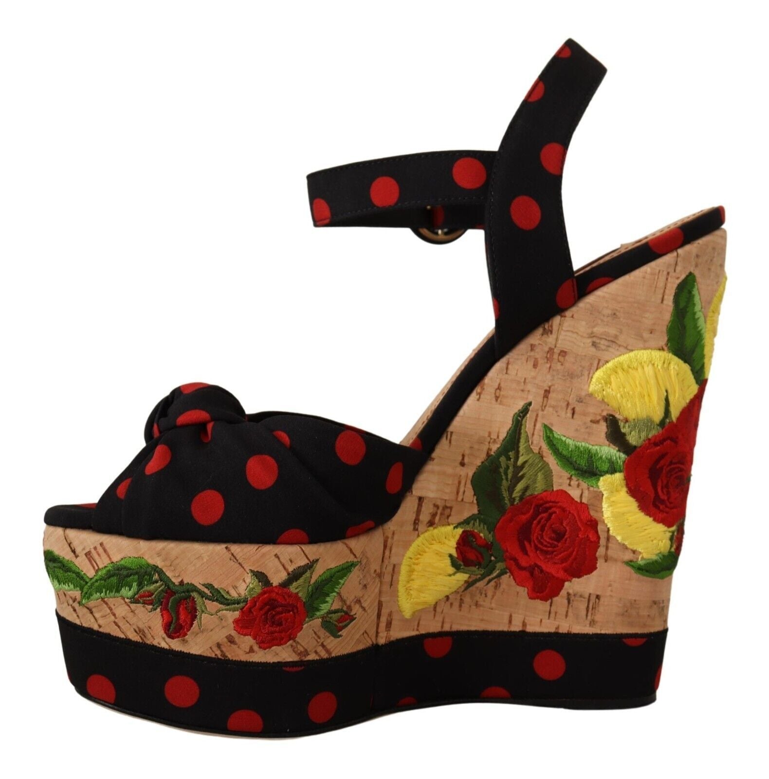 Mehrfarbige Plateau-Wedges-Sandalen mit Charmeuse-Schuhen