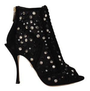 Schwarze Kristalle Heels Reißverschluss Kurze Stiefel Schuhe