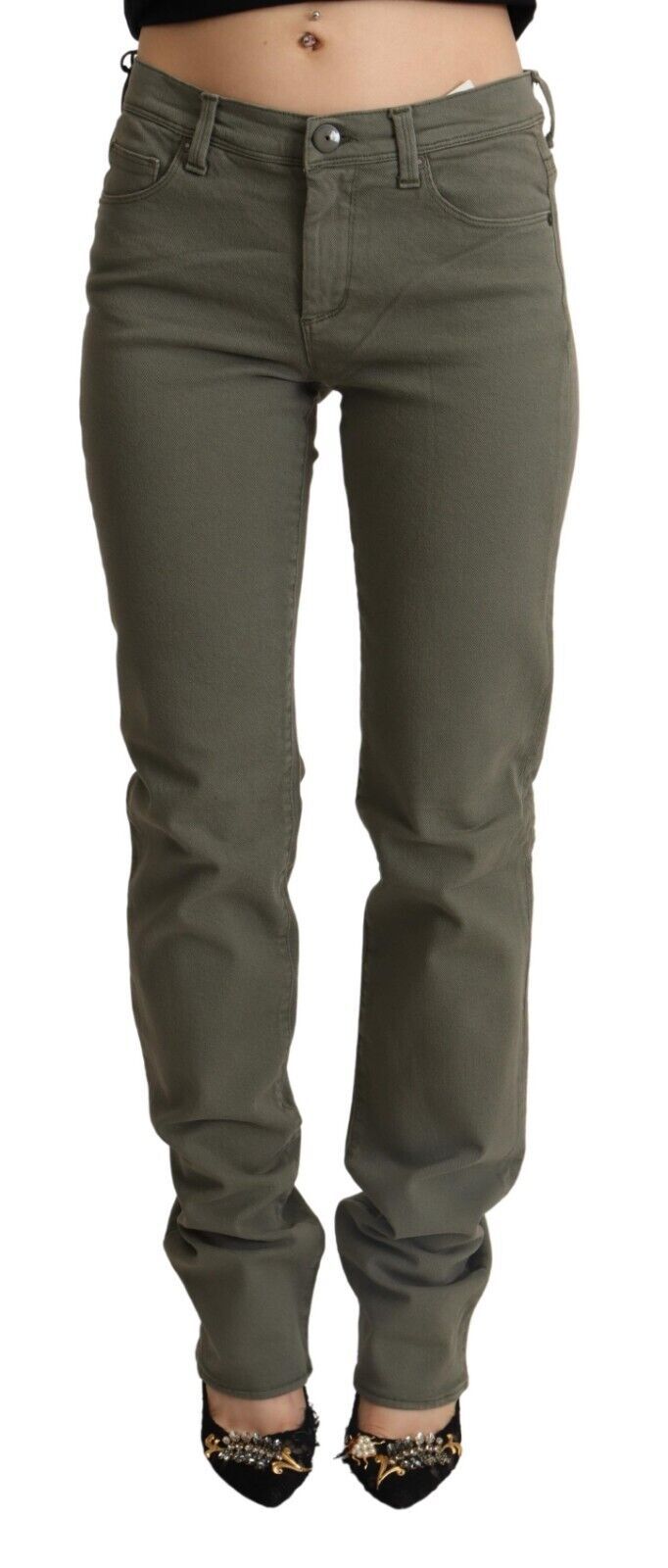 Graue Skinny-Jeans aus Baumwolle mit niedriger Taille