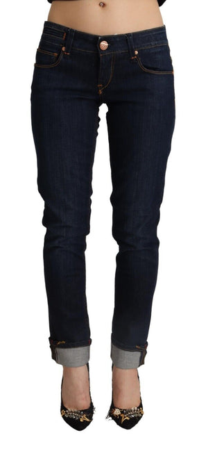 Blaue Jeans aus Baumwolle mit niedriger Taille und schmaler Passform für Damen