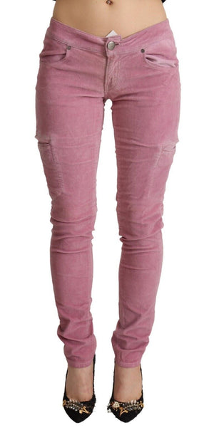 Rosafarbene Skinny-Cargo-Jeans aus Baumwolle mit niedriger Taille