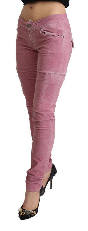 Rosafarbene Skinny-Cargo-Jeans aus Baumwolle mit niedriger Taille