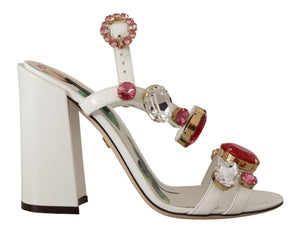 Weiße Leder Kristall Keira Heels Sandalen Schuhe