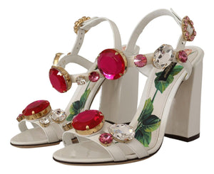 Weiße Leder Kristall Keira Heels Sandalen Schuhe
