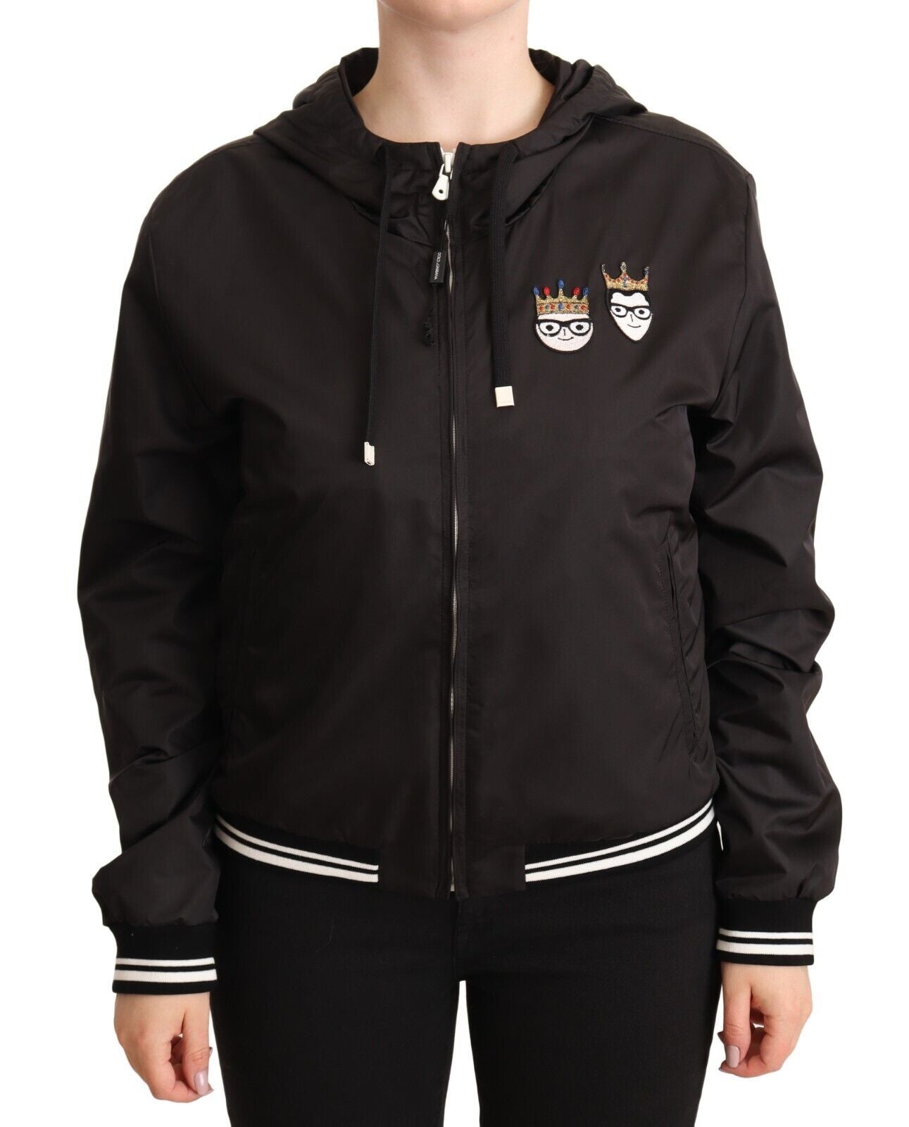 Schwarze Bomberjacke aus Polyester mit Kapuze und durchgehendem Reißverschluss