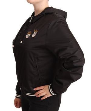 Schwarze Bomberjacke aus Polyester mit Kapuze und durchgehendem Reißverschluss