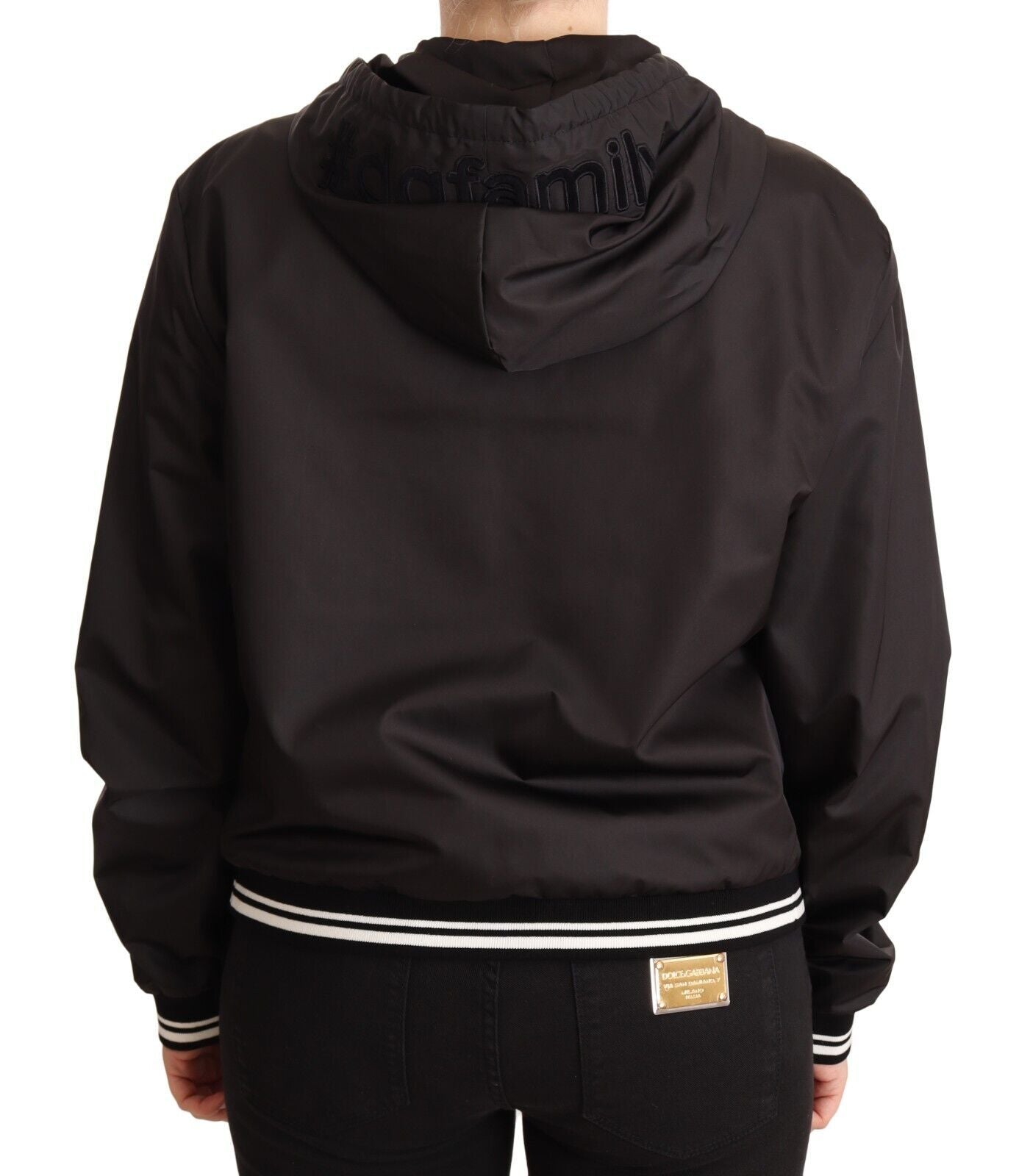 Schwarze Bomberjacke aus Polyester mit Kapuze und durchgehendem Reißverschluss