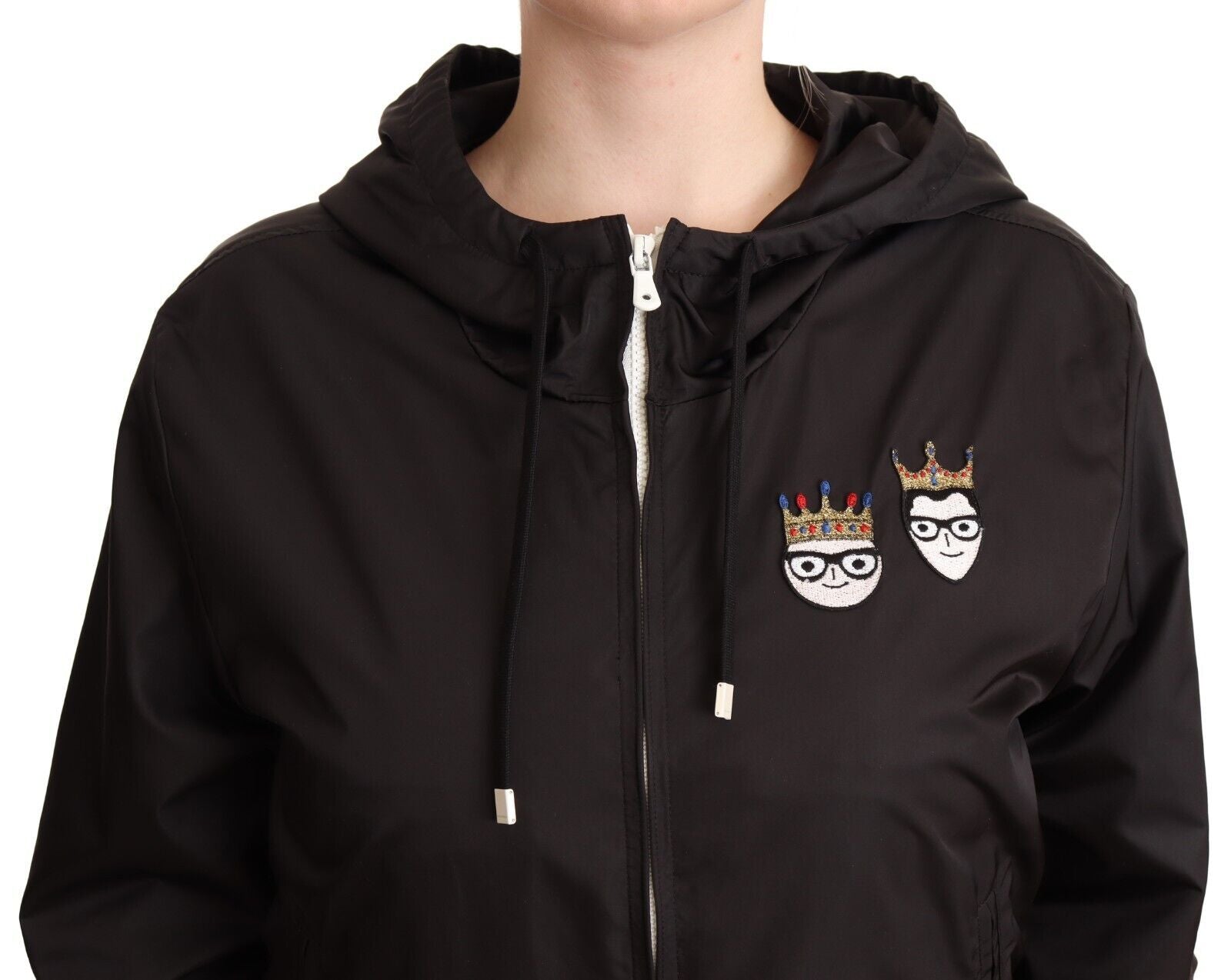 Schwarze Bomberjacke aus Polyester mit Kapuze und durchgehendem Reißverschluss
