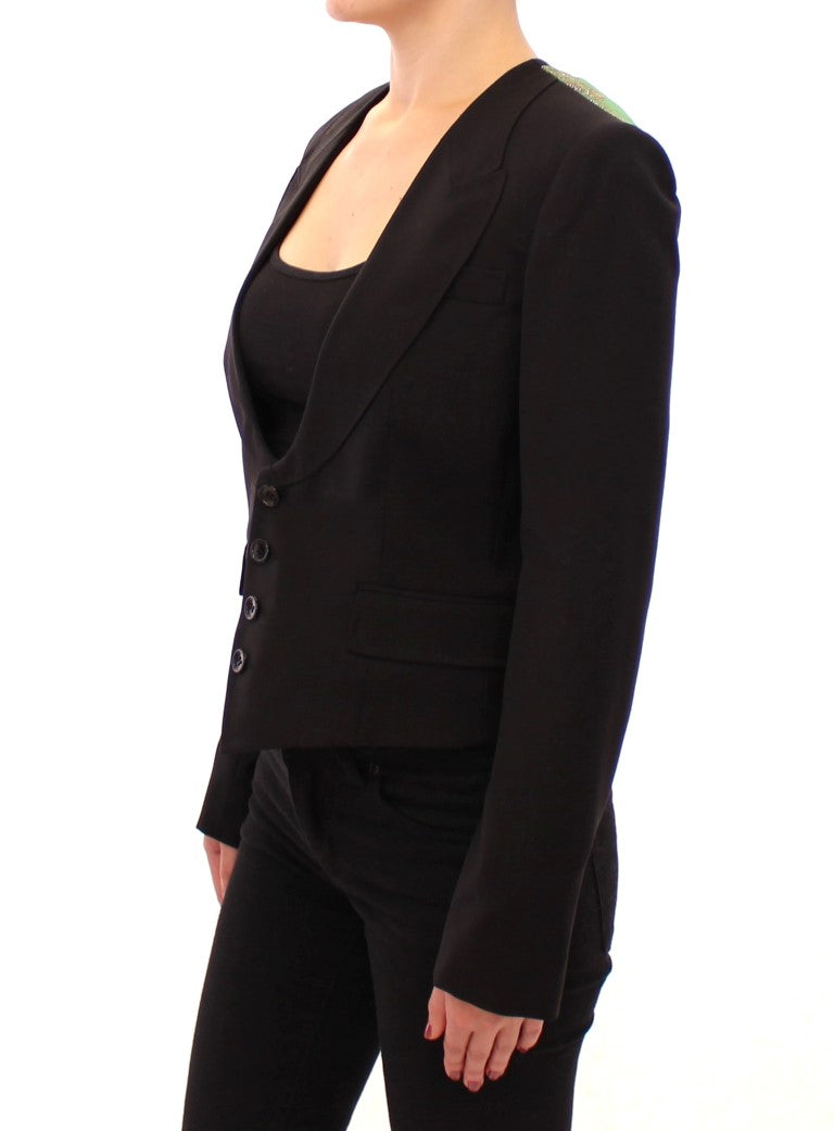 Schwarze Blazerjacke aus Seide mit Schalrücken
