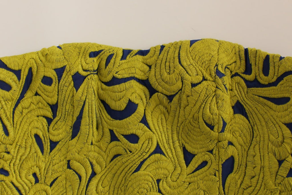 Blau-gelbes trägerloses Bubble-Mini-Etuikleid